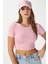 Kadın Deal Lux Touch Yumuşak Doku Crop Pembe Bluz 2