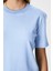 Kadın Rise Dekoratif Yaka Tok Doku %100 Pamuk Açık Mavi T-Shirt 3