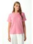 Kadın Rise Dekoratif Yaka Tok Doku %100 Pamuk Pembe T-Shirt 2