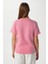 Kadın Rise Dekoratif Yaka Tok Doku %100 Pamuk Pembe T-Shirt 5