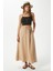 Kadın Trend Modal Serin Kumaş Bej Bel Lastikli Cepli Rahat Kalıp Uzun Etek 1