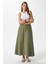 Kadın Trend Modal Serin Kumaş Haki Bel Lastikli Cepli Rahat Kalıp Uzun Etek 1