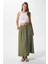 Kadın Trend Modal Serin Kumaş Haki Bel Lastikli Cepli Rahat Kalıp Uzun Etek 3