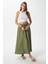 Kadın Trend Modal Serin Kumaş Haki Bel Lastikli Cepli Rahat Kalıp Uzun Etek 4