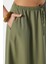 Kadın Trend Modal Serin Kumaş Haki Bel Lastikli Cepli Rahat Kalıp Uzun Etek 5