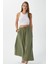 Kadın Trend Modal Serin Kumaş Haki Bel Lastikli Cepli Rahat Kalıp Uzun Etek 7