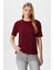 Kadın Rise Dekoratif Yaka Tok Doku %100 Pamuk Bordo T-Shirt 2