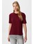 Kadın Rise Dekoratif Yaka Tok Doku %100 Pamuk Bordo T-Shirt 5