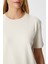 Kadın Rise Dekoratif Yaka Tok Doku %100 Pamuk Açık Bej T-Shirt 2