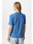Kadın Rise Dekoratif Yaka Tok Doku %100 Pamuk Mavi T-Shirt 6