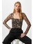 Kadın Alina Korse Görünümlü Leopar Tül Crop Bluz 7