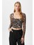 Kadın Alina Korse Görünümlü Leopar Tül Crop Bluz 8
