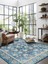 Vitage Mavi Klasik Desen Eskitme Model Dokuma Taban Kilim 3