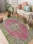 Vitage Yeşil Pempe Çiçek Desenli Eskitme Model Dokuma Taban Kilim 1