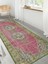 Vitage Yeşil Pempe Çiçek Desenli Eskitme Model Dokuma Taban Kilim 4