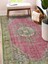 Vitage Yeşil Pempe Çiçek Desenli Eskitme Model Dokuma Taban Kilim 3
