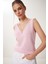 V Yaka Yazlık Triko Bluz LKİ0035 Pembe 3