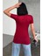 Rahat ve Şık Kısa Kollu Bisiklet Yaka Likralı Viskon Penye Body Bordo 4