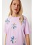 Çiçek Işlemeli Yırtmaçlı Örme T-Shirt LMP0010 Lila 3