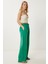 Geniş Paça Keten Pantolon LDP0071 Yeşil 2