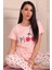Kadın Mood Sloganlı Vişne Desenli Kısa Kol Pijama Takımı Pudra 4