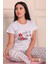 Made To Workship Sloganlı Çiçek Desenli Kısa Kol Alt Uzun Pijama Takımı Gri 3