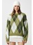 Kadın Edwin Yeşil Krem Baklava Desen Triko Kazak 1