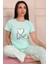 Kadın Love Sloganlı ve Baskılı Bisiklet Yaka Kısa Kol Altı Uzun Penye Pijama Takımı 4