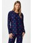 Kadın Ely Premium Bisiklet Yaka Lacivert Kalp Süet Doku Yılbaşı Pijama Takımı 1