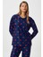 Kadın Ely Premium Bisiklet Yaka Lacivert Kalp Süet Doku Yılbaşı Pijama Takımı 4