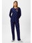 Kadın Ely Premium Bisiklet Yaka Lacivert Kalp Süet Doku Yılbaşı Pijama Takımı 7