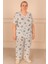 Kadın Desenli Dantel Yaka Kısa Kol Altı Uzun Penye Anne Pijama Takım 1