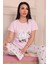 Kadın Only You Sloganlı Kısa Kol Penye Pijama Takımı Pudra 3
