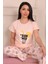 Summer Sloganlı Kısa Kol Alt Uzun Pijama Takımı Somon 2