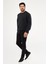 Erkek Siyah Standart Fit Normal Kesim 2 İplik Recycle Pamuklu Bisiklet Yaka Sweatshirt 1