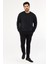 Erkek Siyah Standart Fit Normal Kesim 2 İplik Recycle Pamuklu Bisiklet Yaka Sweatshirt 3