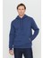 Erkek Lacivert Standart Fit Normal Kesim Içi Polarlı 3 Iplik Kapüşonlu Pamuklu Sweatshirt 2