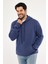 Erkek Lacivert Standart Fit Normal Kesim Içi Polarlı 3 Iplik Kapüşonlu Pamuklu Sweatshirt 1