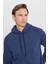 Erkek Lacivert Standart Fit Normal Kesim Içi Polarlı 3 Iplik Kapüşonlu Pamuklu Sweatshirt 5