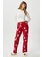 Kadın Teddi Ultra Yumuşak Cepli Kırmızı Ayıcık Desen Yılbaşı Pijama Altı 7