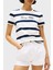 Çizgili % 100 Pamuk Regular Fit Bisiklet Yaka T Shirt Bayan T Shirt WW0WW45746 0y5 1