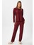 Kadın Ely Premium Bisiklet Yaka Bordo Kalp Süet Doku Yılbaşı Pijama Takımı 3