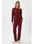 Kadın Ely Premium Bisiklet Yaka Bordo Kalp Süet Doku Yılbaşı Pijama Takımı 7