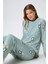 Kadın Ely Premium Bisiklet Yaka Mint Penguen Süet Doku Yılbaşı Pijama Takımı 1