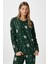 Kadın Ely Premium Bisiklet Yaka Yeşil Ayıcık Süet Doku Yılbaşı Pijama Takımı 1