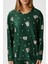 Kadın Ely Premium Bisiklet Yaka Yeşil Ayıcık Süet Doku Yılbaşı Pijama Takımı 5