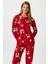 Kadın Ely Premium Bisiklet Yaka Kırmızı Ayıcık Süet Doku Yılbaşı Pijama Takımı 1