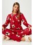 Kadın Ely Premium Bisiklet Yaka Kırmızı Ayıcık Süet Doku Yılbaşı Pijama Takımı 3