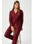Kadın Nora Premium Bordo Kalp Süet Doku Düğmeli Yılbaşı Pijama Takımı 8