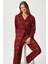 Kadın Nora Premium Kırmızı Ekose Süet Doku Düğmeli Yılbaşı Pijama Takımı 1
